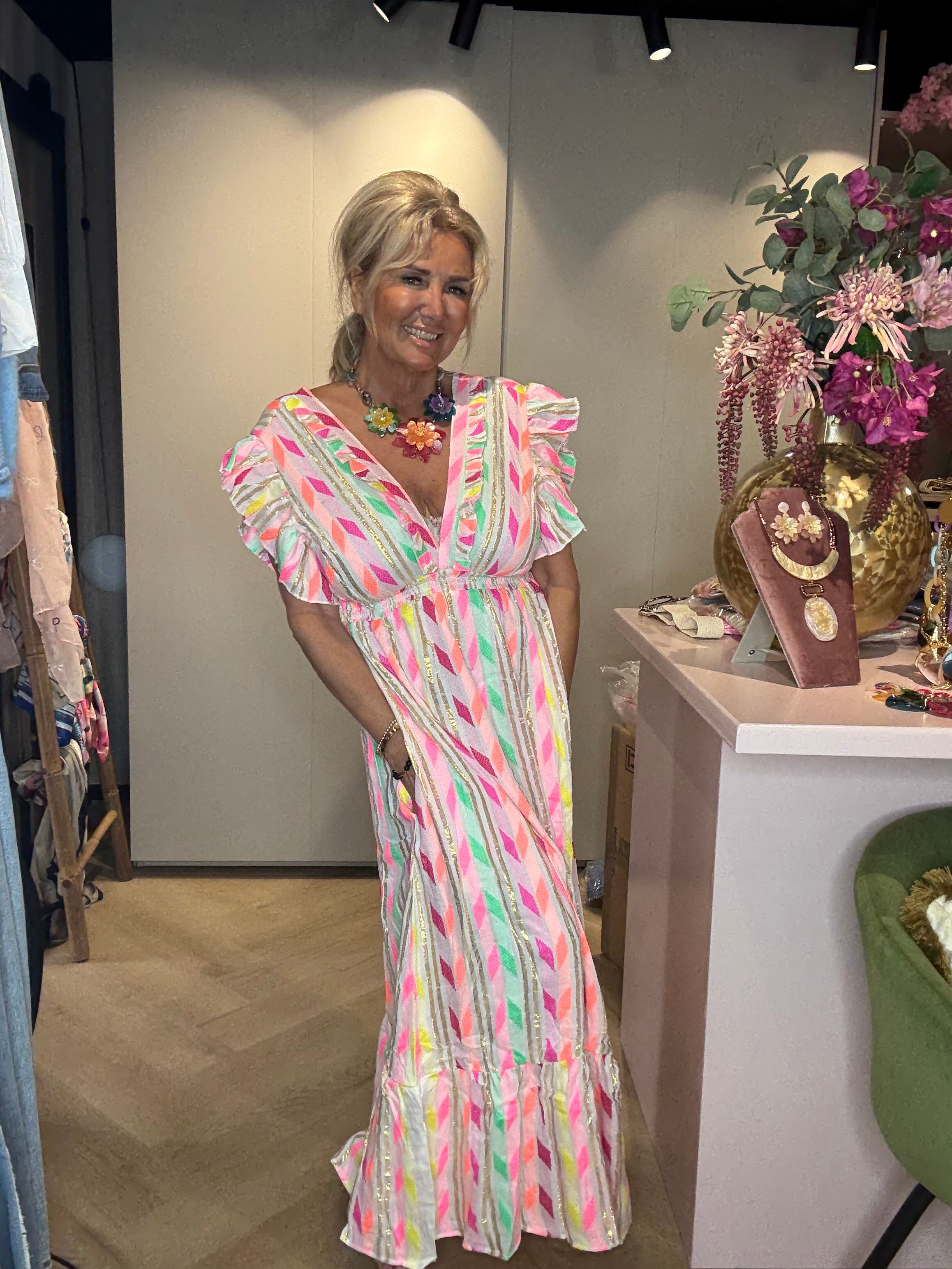 Jurk Soleil Dress Off Wit / Multi color